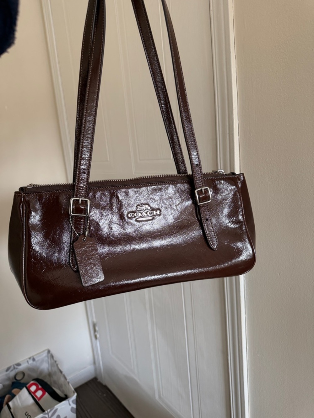 Coach Dark Brown Leather Shoulder Bag with Silver Hardware - Picture 2 of 6